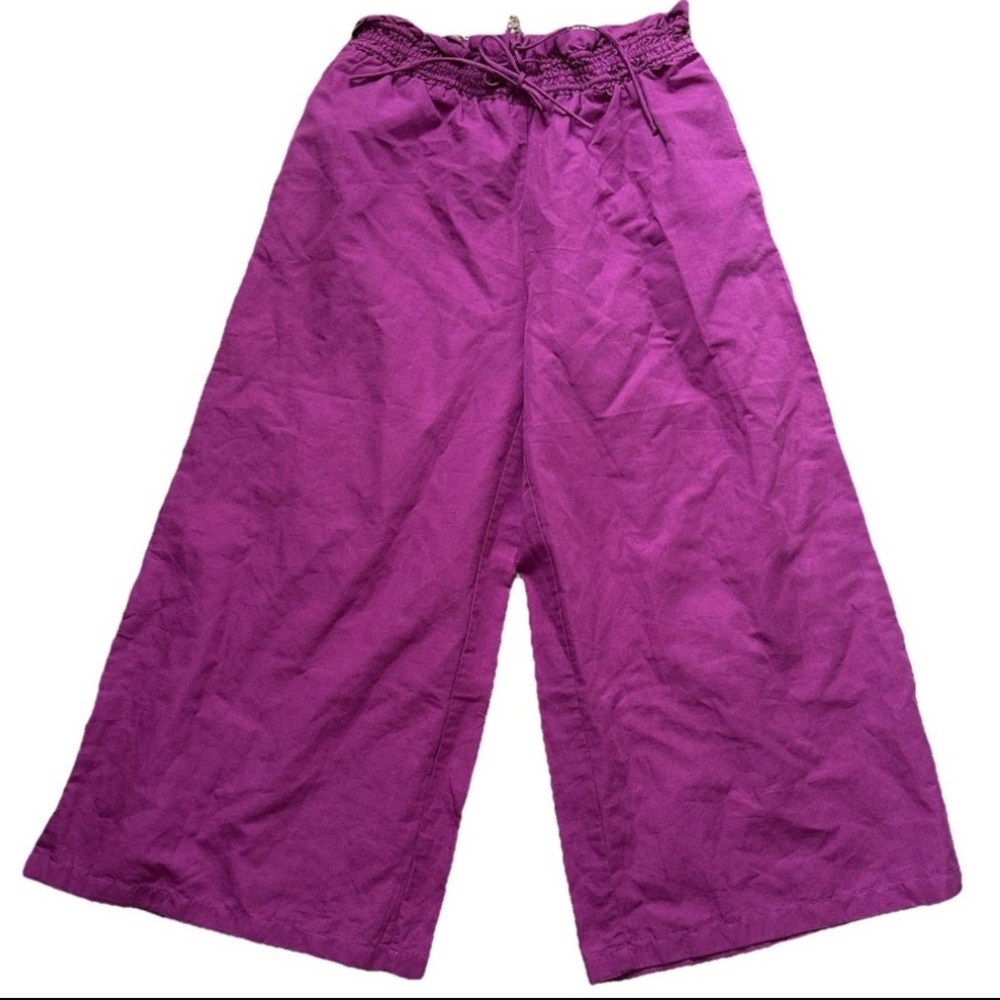Anthropologie NWOT Purple Linen Blend Wide Leg Drawstring Palazzo Pants Size S